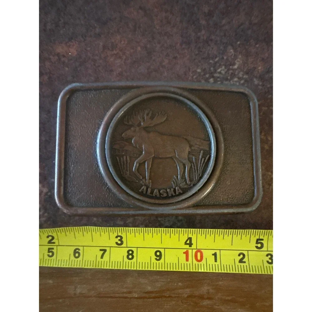 Vintage Century Canada Alaska Moose‎ Belt Buckle Brass Tone Wildlife Souvenir
